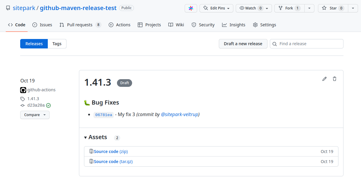 GitHub release draft